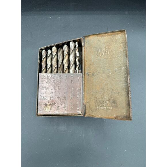 VINTAGE 1930s HUOT INDEX Drill Bit Metal Storage Box -16 bits only - Picture 2 of 8